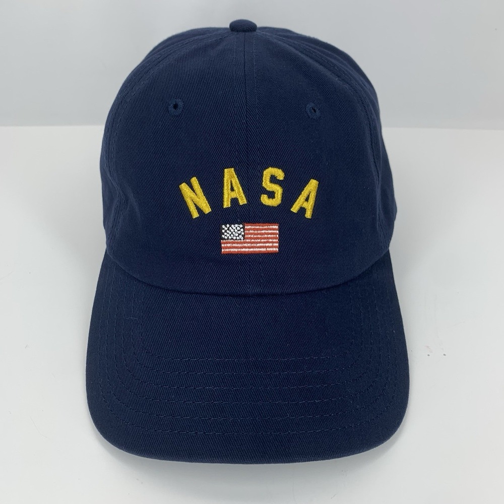 NASA USA Flag Hat Buzz Aldrin Blue Adjustable Strap OSFM Souvenir Baseball Cap
